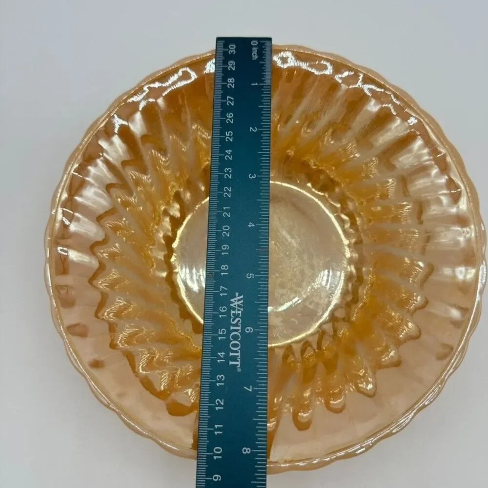 Anchor Hocking Glass Co. Peach Luster Round Swirl Bowl Vintage MCM